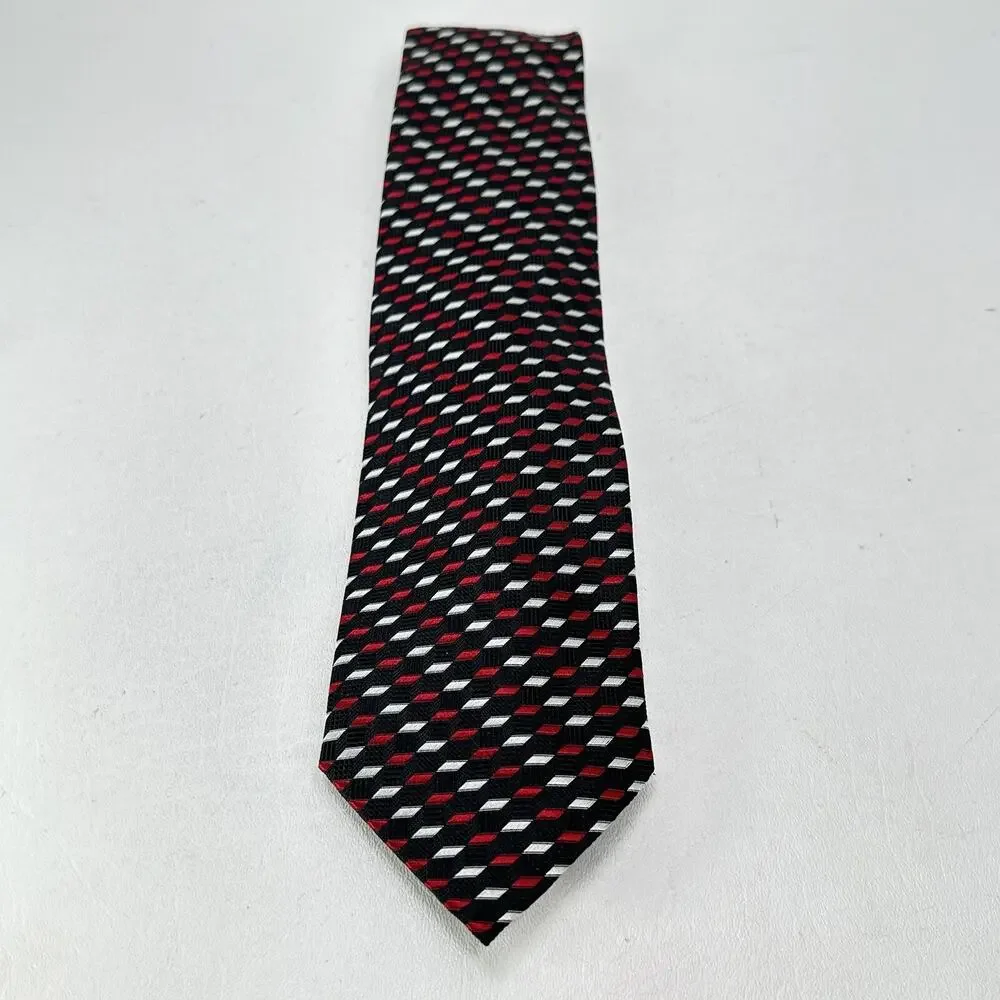 Alexander Julian Tie Mens in Red White Blue Diagonal Diamond Silk Wide